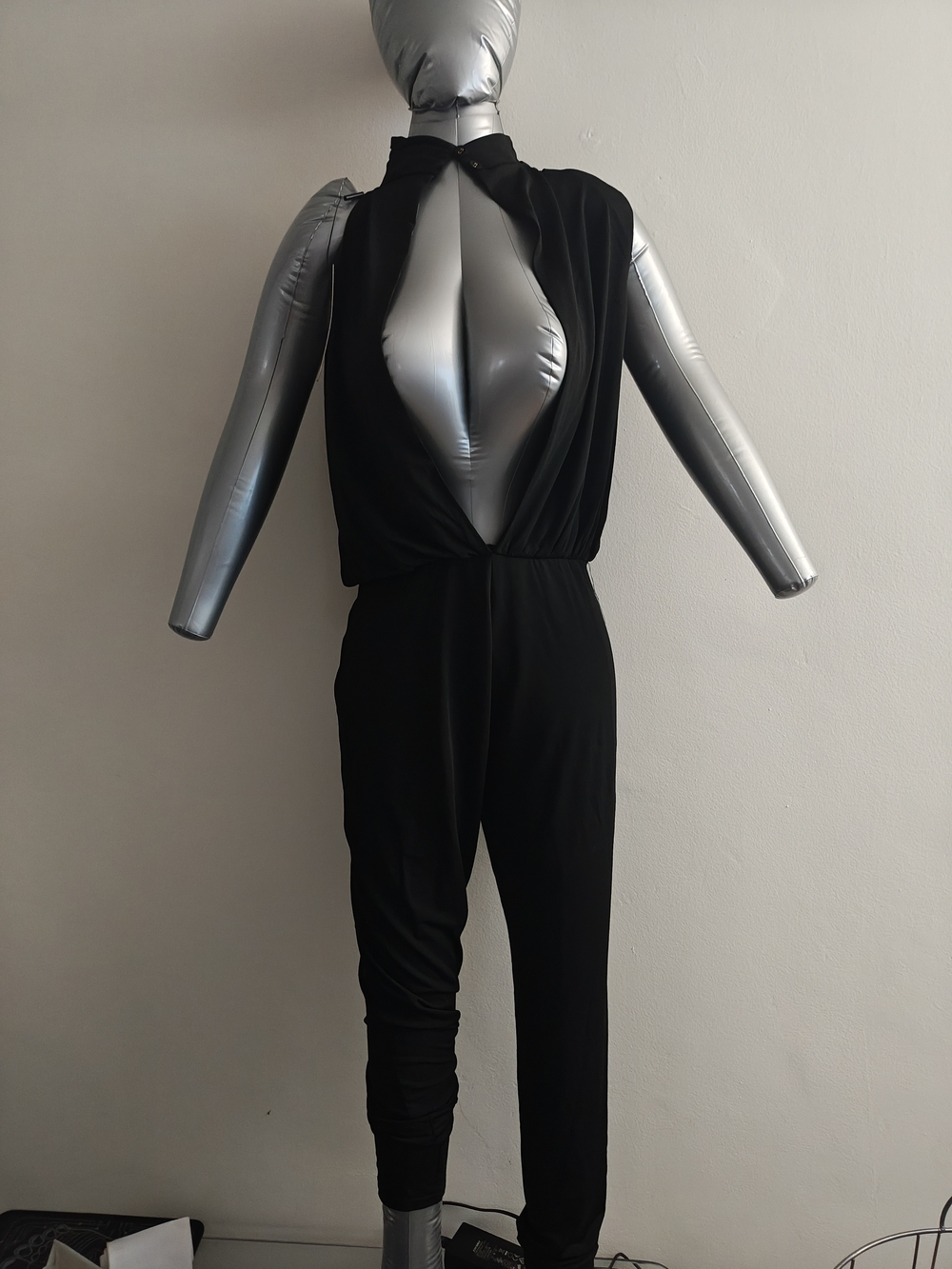 Black Sleeveless Plunging Halter Jumpsuit